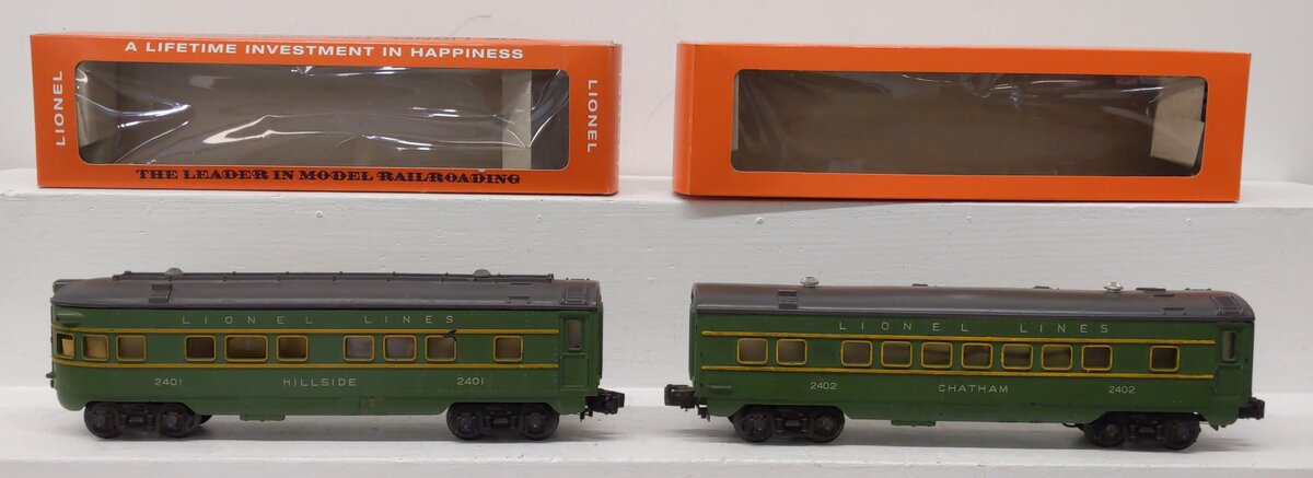 Lionel Vintage O Lionel Lines Green/Gray Passenger Cars #2401 #2402 [2] EX/Box