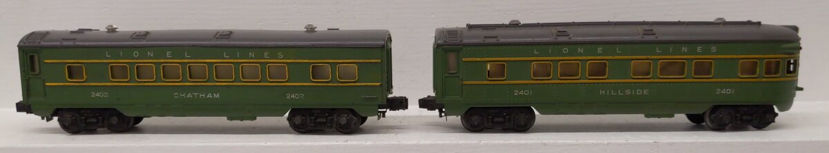 Lionel Vintage O Lionel Lines Green/Gray Passenger Cars #2401 #2402 [2] EX/Box