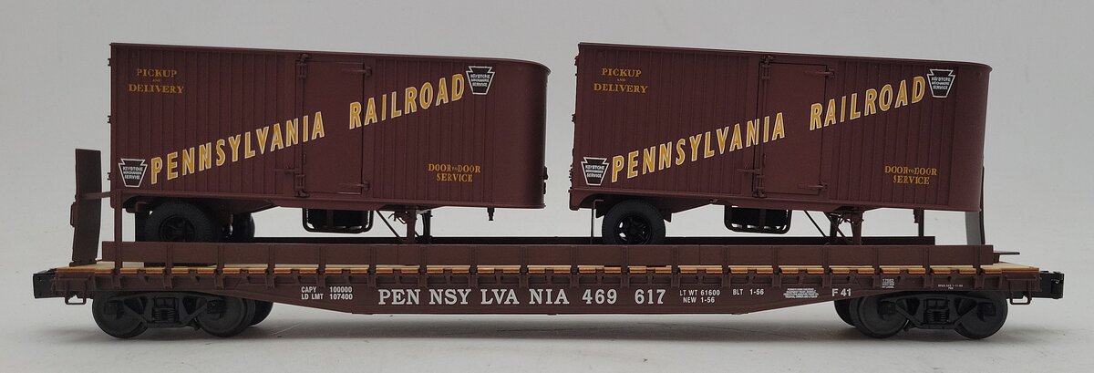 Lionel 6-17582 O Gauge Pennsylvania PS-4 Flatcars w/ Piggyback Trailer #469617 EX/Box