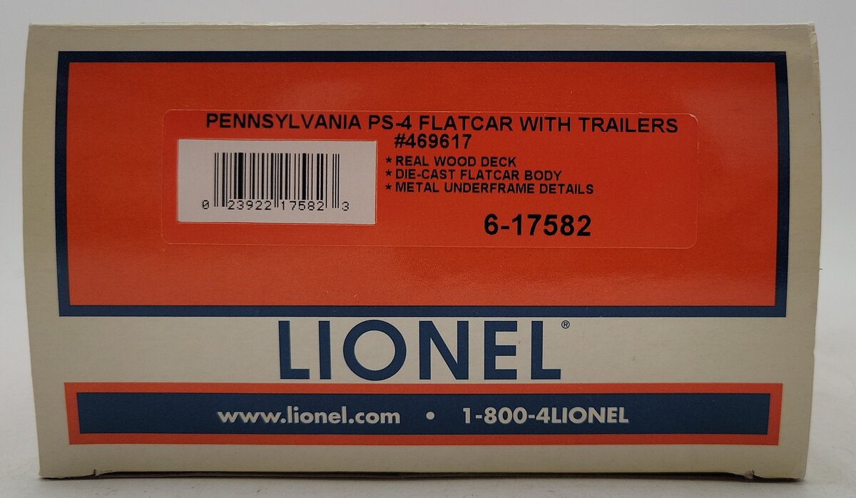 Lionel 6-17582 O Gauge Pennsylvania PS-4 Flatcars w/ Piggyback Trailer #469617 EX/Box