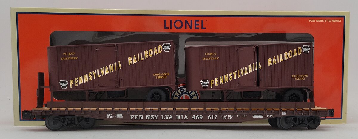 Lionel 6-17582 O Gauge Pennsylvania PS-4 Flatcars w/ Piggyback Trailer #469617 EX/Box