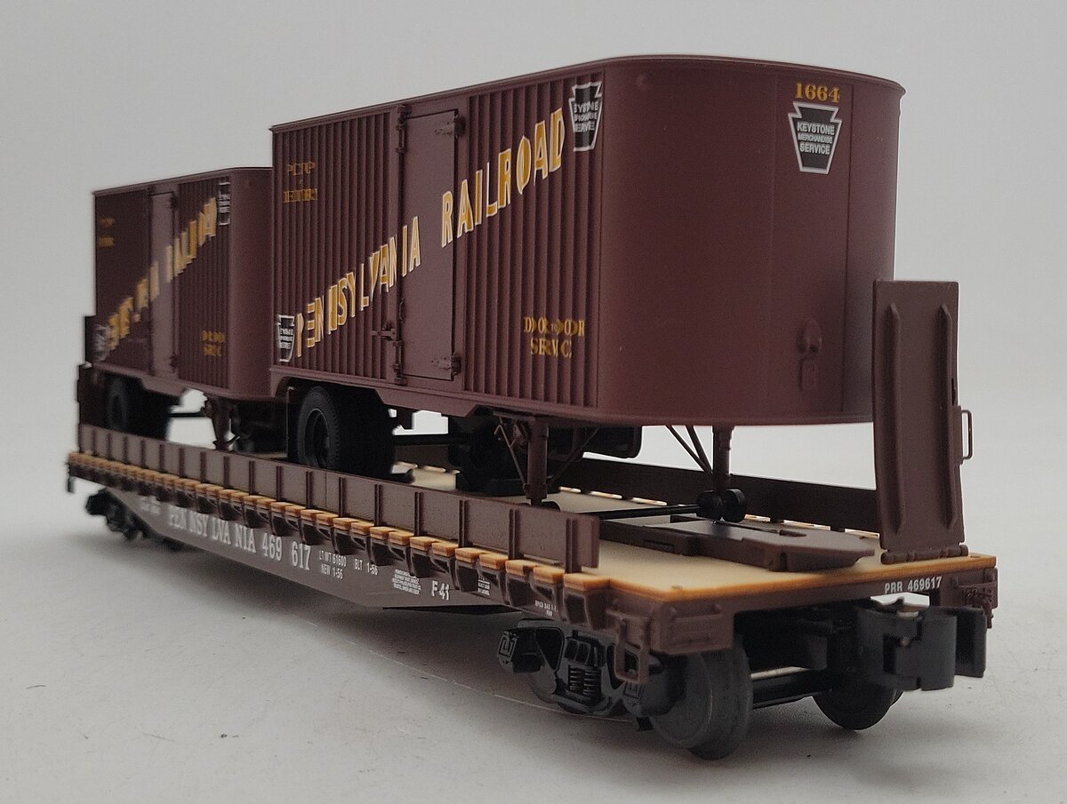 Lionel 6-17582 O Gauge Pennsylvania PS-4 Flatcars w/ Piggyback Trailer #469617 EX/Box