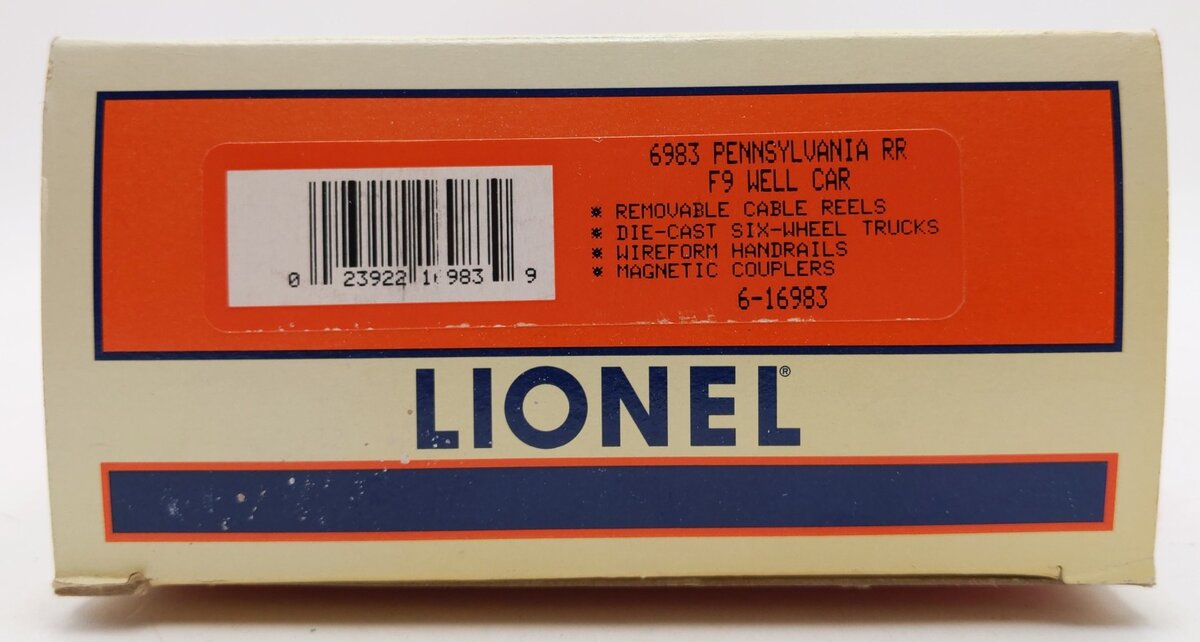 Lionel 6-16983 O Gauge Pennsylvania F-9 Well Car w/Cable Reels NIB