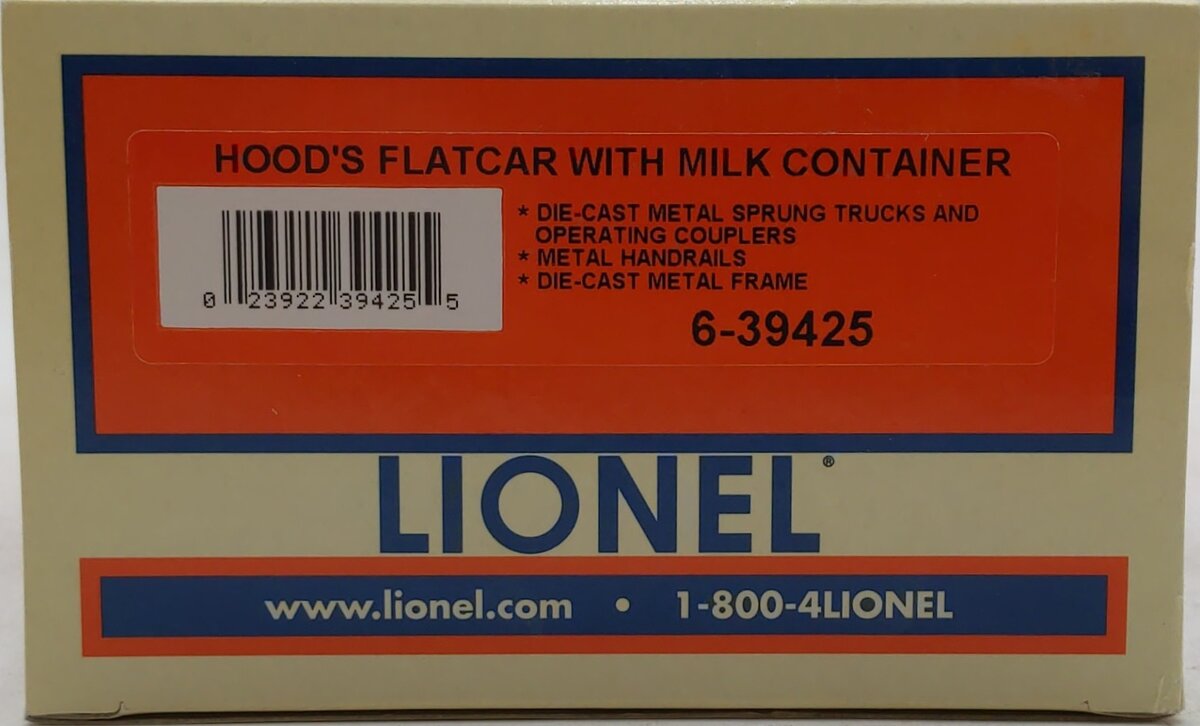 Lionel 6-39425 O Gauge Hood's Flatcar w/Milk Container LN/Box