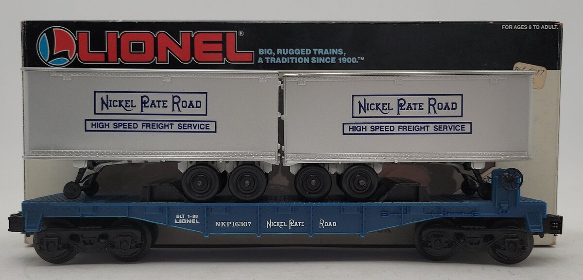 Lionel 6-16307 O Gauge Nickel Plate Road Flatcar with Trailers EX/Box