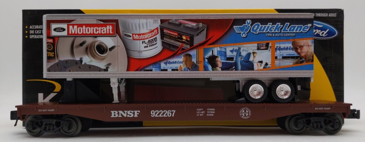 K-Line 6-22539 O Gauge Ford Motorcraft Trailer w/BNSF Scale Flat Car #922267 LN/Box