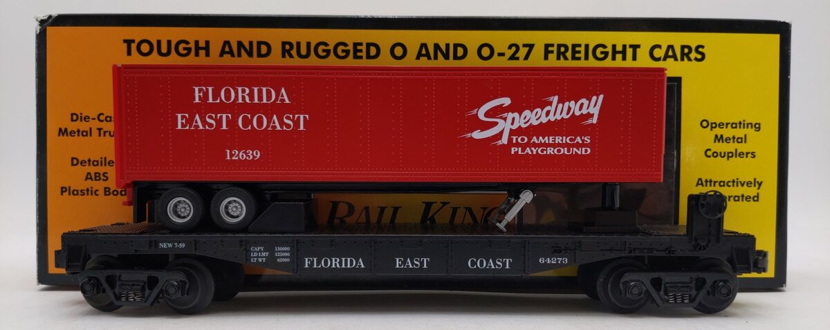 MTH 30-7627 O Gauge Florida East Coast Flatcarwith Trailer #64273 LN/Box