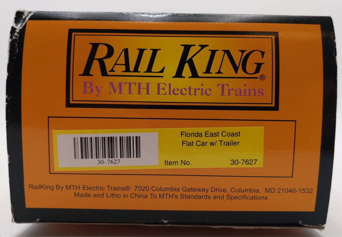 MTH 30-7627 O Gauge Florida East Coast Flatcarwith Trailer #64273 LN/Box