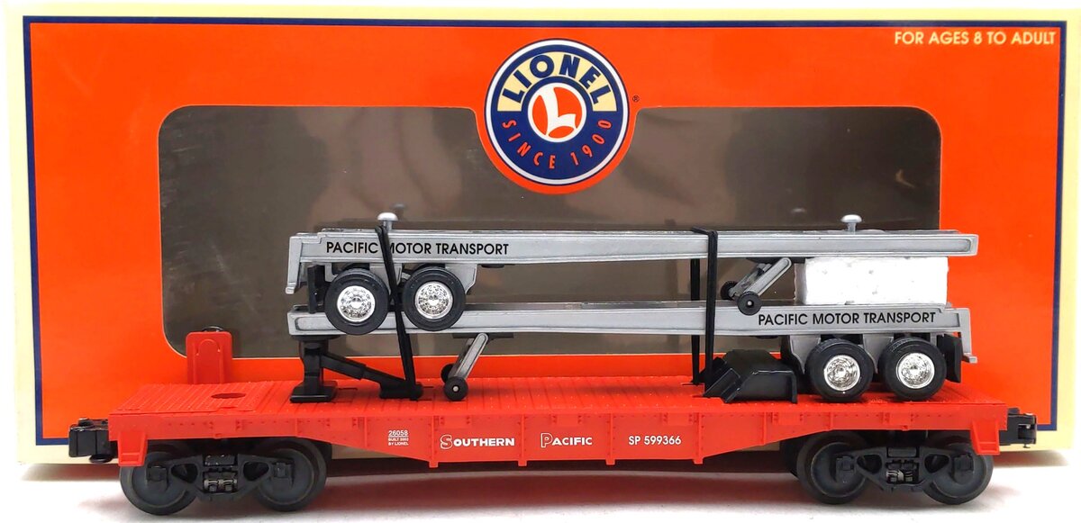 Lionel 6-26058 O Gauge Southern Pacific Flatcar w/Trailer Frames LN/Box