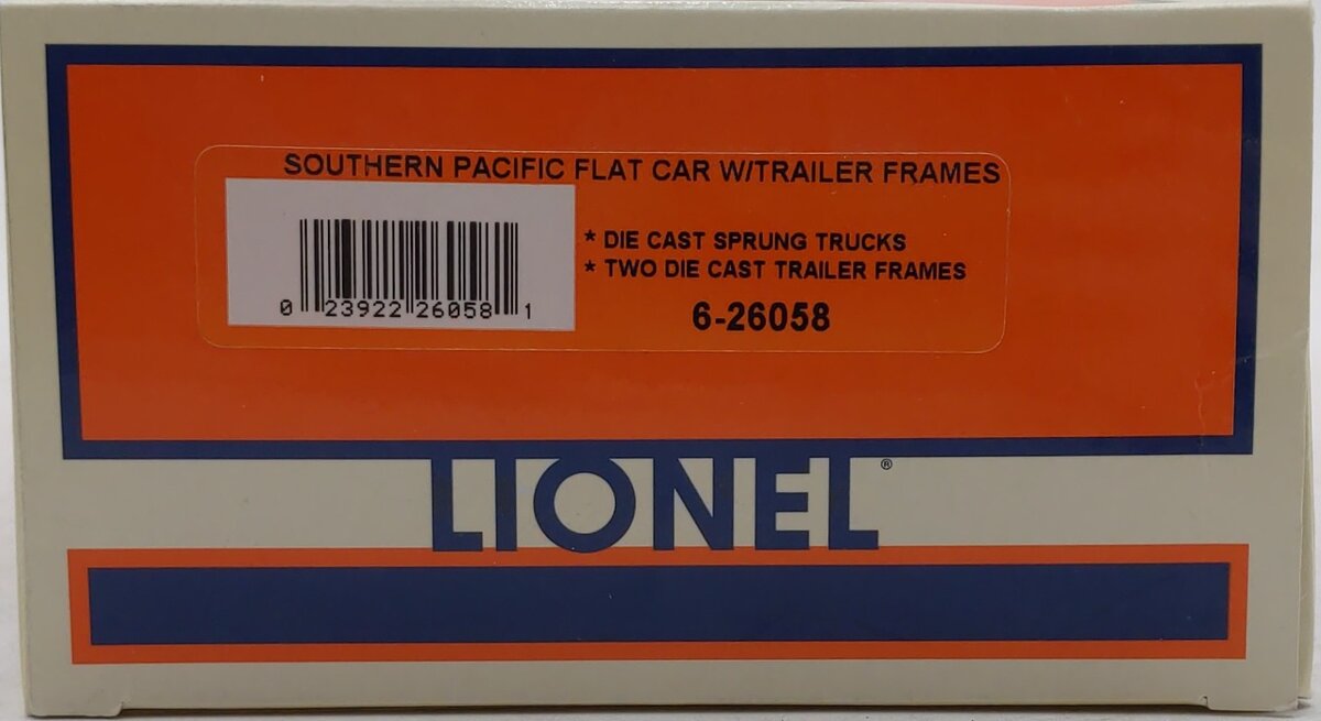 Lionel 6-26058 O Gauge Southern Pacific Flatcar w/Trailer Frames LN/Box