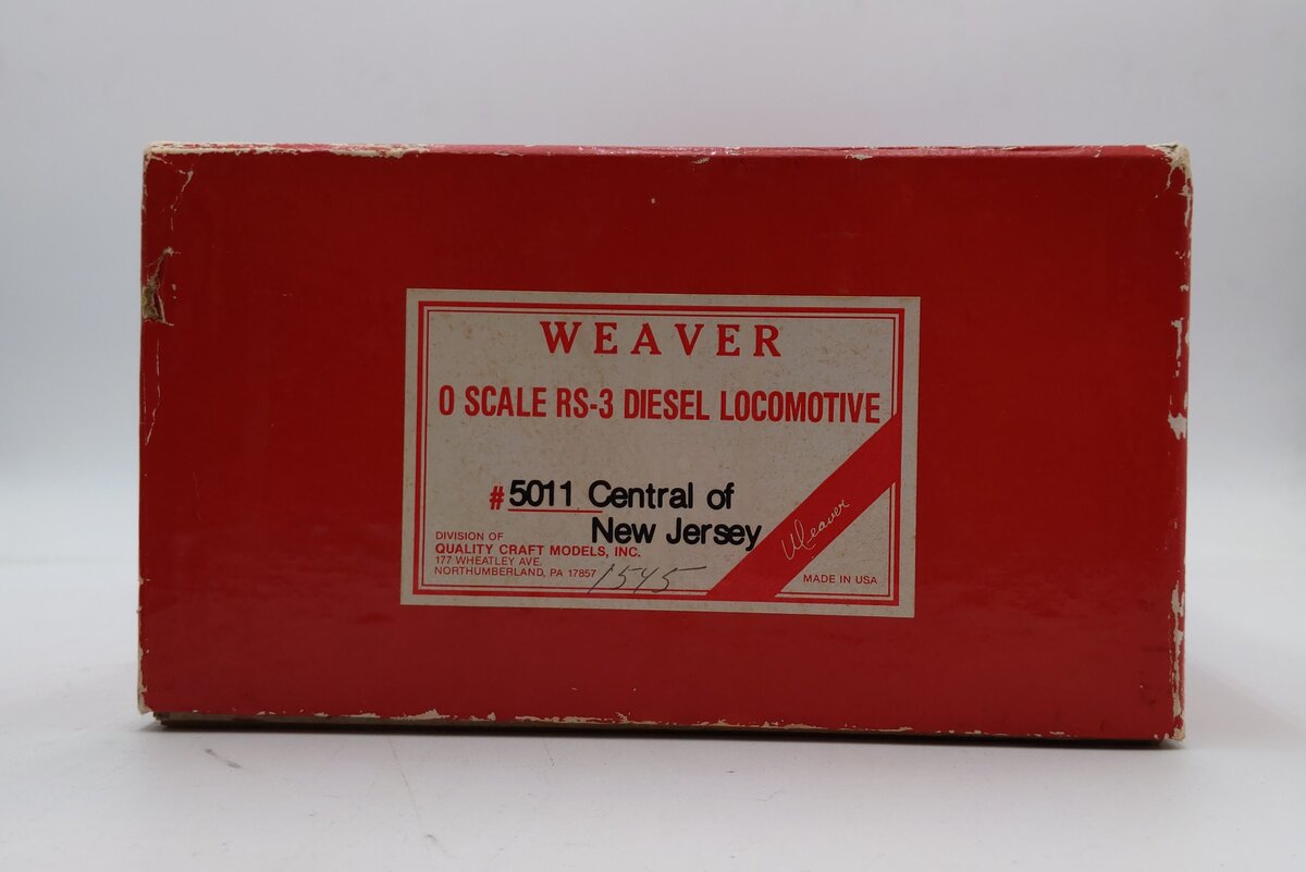 Weaver 5011 O Scale Central of New Jersey RS-3 Diesel Locomotive #1545 - 2 Rail EX/Box
