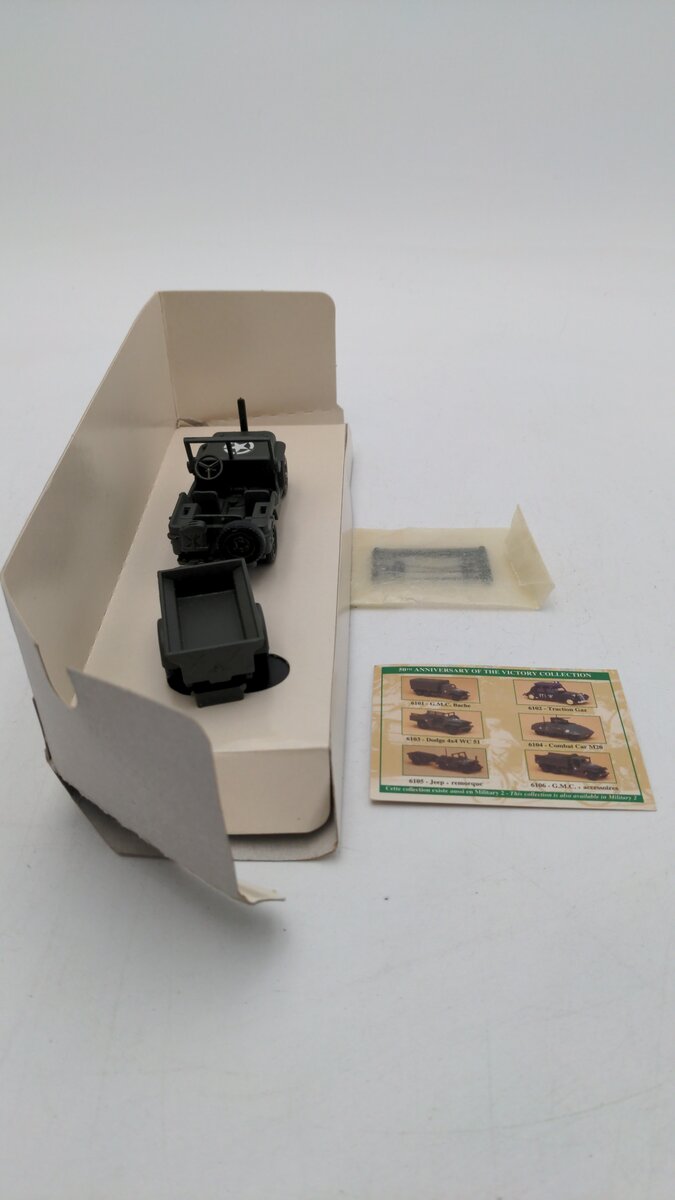 Solido 6105 1:50 Scale Military I US Army Jeep Pare-Cable + Remorque Die Cast EX/Box