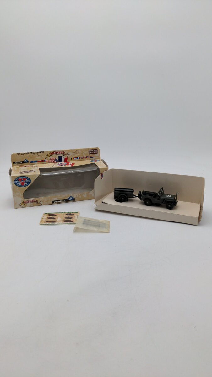 Solido 6105 1:50 Scale Military I US Army Jeep Pare-Cable + Remorque Die Cast EX/Box