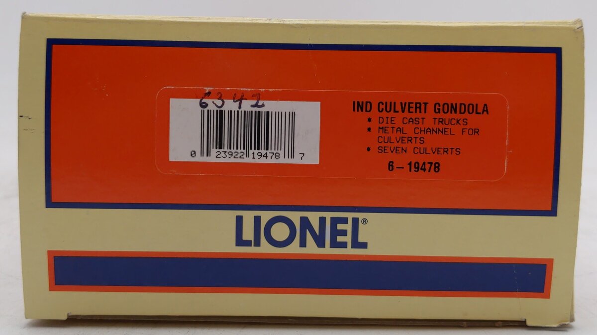 Lionel 6-19478 O Gauge New York Central Culvert Gondola Car #6342 EX/Box