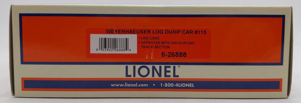 Lionel 6-26888 O Gauge Weyerhaeuser Log Dump Car #115 EX/Box