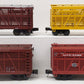 MTH O Scale Assorted Stock Cars: #15008, #23386, #130554, & #95346 [4] VG