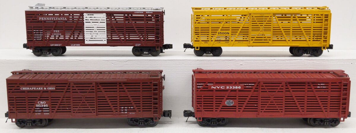MTH O Scale Assorted Stock Cars: #15008, #23386, #130554, & #95346 [4] VG