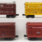 MTH O Scale Assorted Stock Cars: #15008, #23386, #130554, & #95346 [4] VG