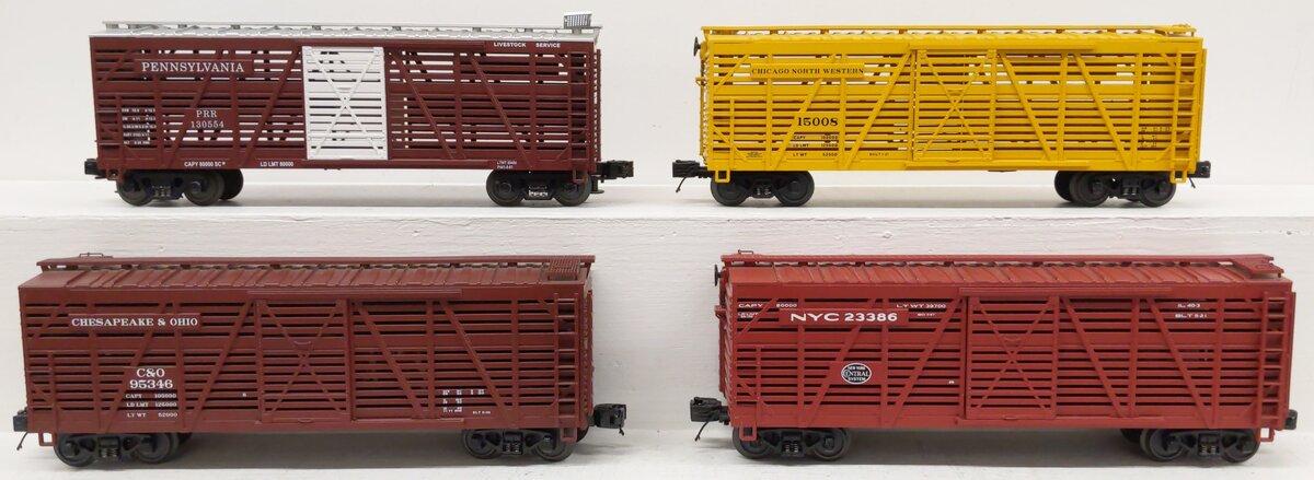 MTH O Scale Assorted Stock Cars: #15008, #23386, #130554, & #95346 [4] VG