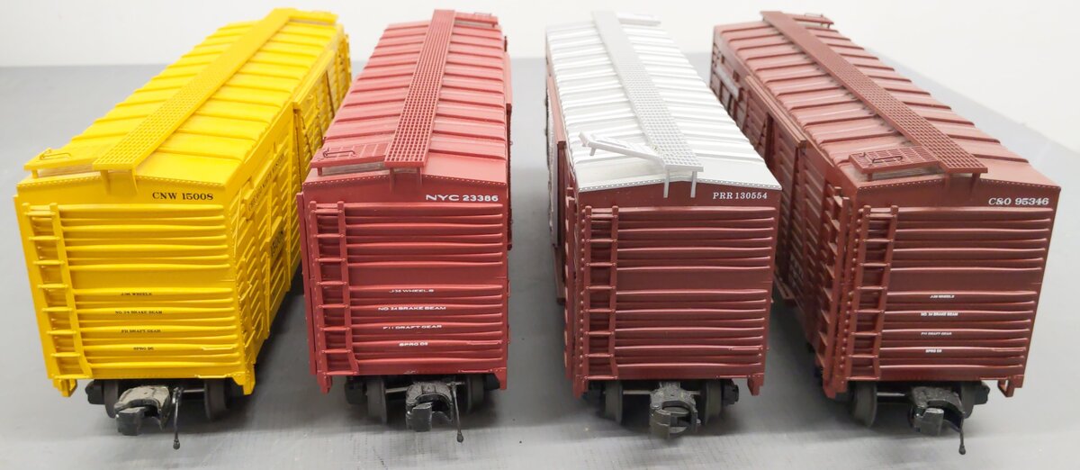 MTH O Scale Assorted Stock Cars: #15008, #23386, #130554, & #95346 [4] VG