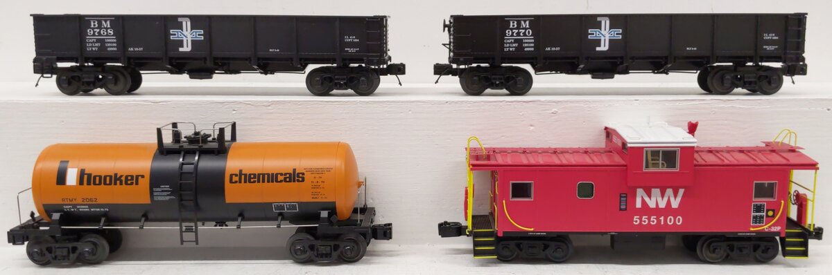 MTH O Scale Assorted Freight Cars: #2062, #555100, #9768, & #9770 [4] EX