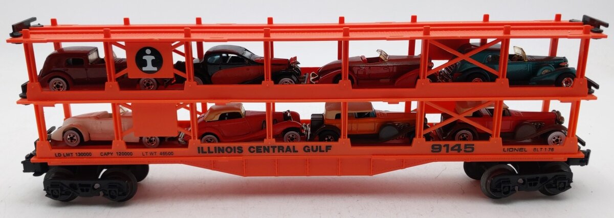 Lionel 6-9145 O Illinois Central Gulf 3-Tier Auto Carrier Car w/ Custom Cars EX/Box