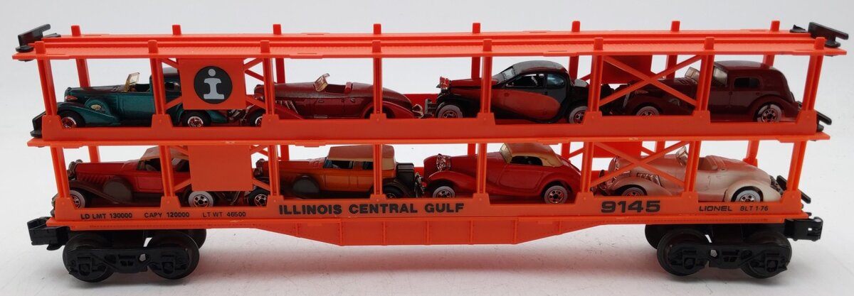 Lionel 6-9145 O Illinois Central Gulf 3-Tier Auto Carrier Car w/ Custom Cars EX/Box