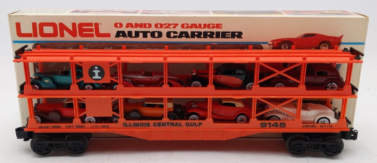 Lionel 6-9145 O Illinois Central Gulf 3-Tier Auto Carrier Car w/ Custom Cars EX/Box
