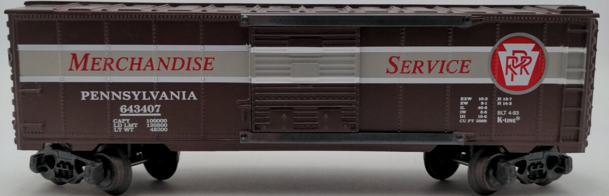 K-Line K64347 O Gauge Pennsylvania Classic Merchandise Boxcar #643407 VG