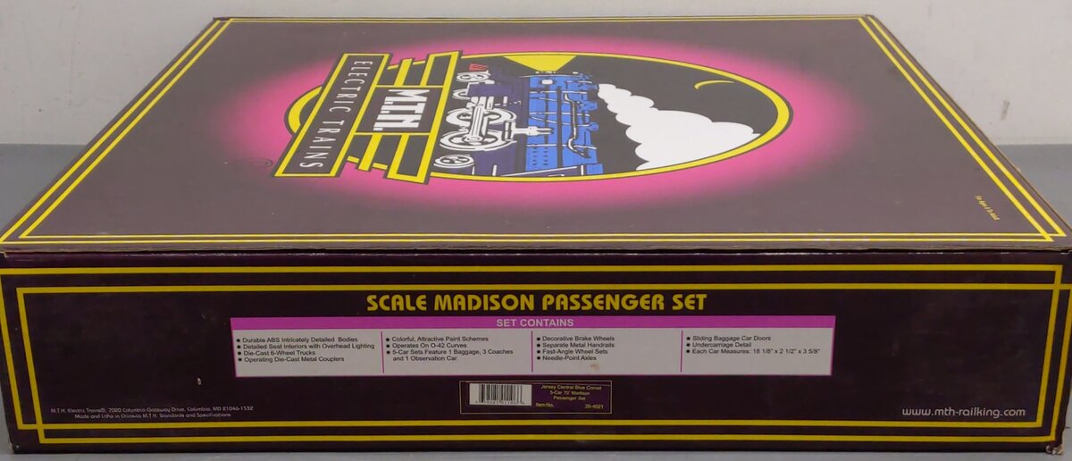 MTH 20-4021 O Gauge Jersey Central 70' Madison Passenger Car Set (Set of 5) VG/Box