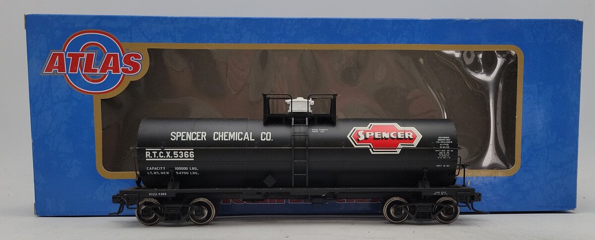 Atlas 9212-4 O Gauge RTCX Spencer Chemical 11,000 Gallon Tank Car #5366 (2-Rail) EX/Box