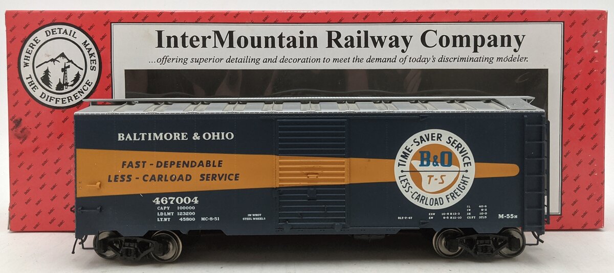 InterMountain 24146S-01 O Scale B&O 40' Single Door Boxcar #467004 (2-Rail) VG/Box