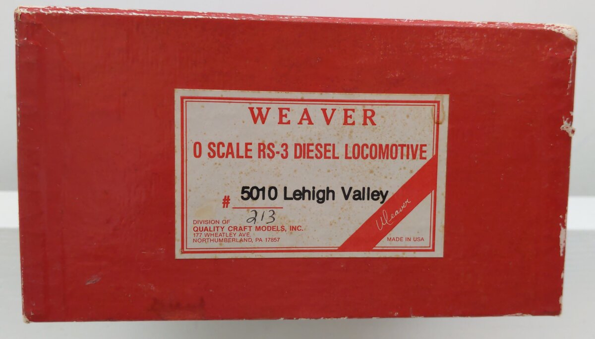 Weaver 5010 O Scale Lehigh Valley RS-3 Diesel Locomotive #213 [2 Rail] EX/Box