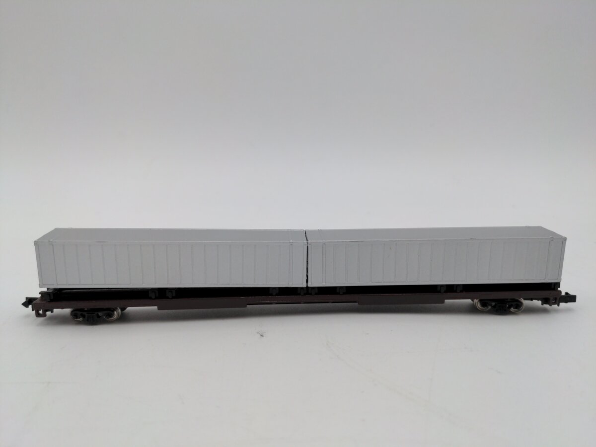 Con-Cor 0001-01207UN Undecorated 90FT Piggyback Flatcar w/ Two Sea Containers EX/Box