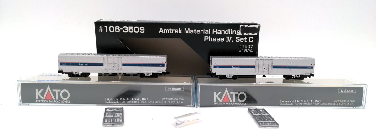 Kato 106-3509 N Scale Amtrak Phase IV Material Handling Car 2-Car Set LN/Box