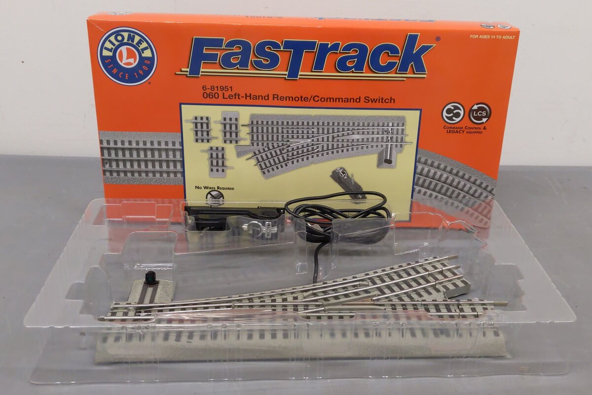 Lionel 6-81951 O O60 FastRack Remote Left Hand Switch Turnout EX/Box