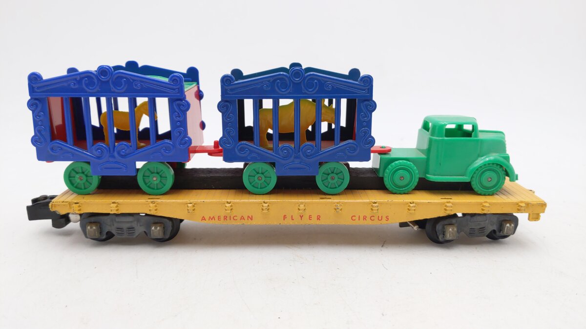 American Flyer 643 Vintage S Circus Flat Car w/ Cages & Truck Tractor VG