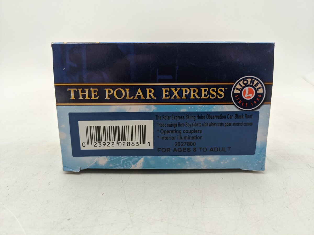 Lionel 2027800 O Polar Express Skiing Hobo Observation Car with Black Roof LN/Box
