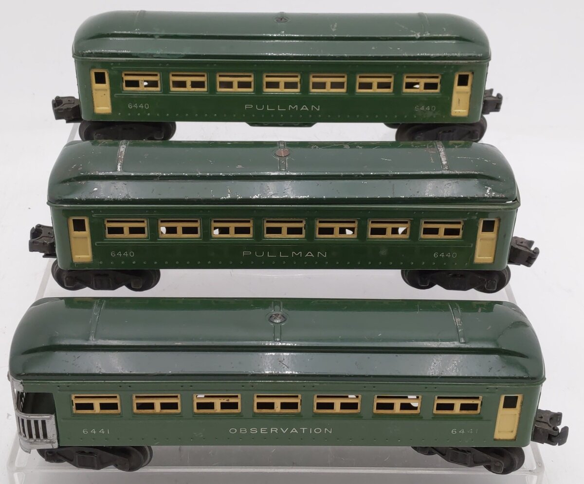 Lionel Vintage O Gauge Green Tinplate Passenger cars #6441,6440,6440 [3] VG
