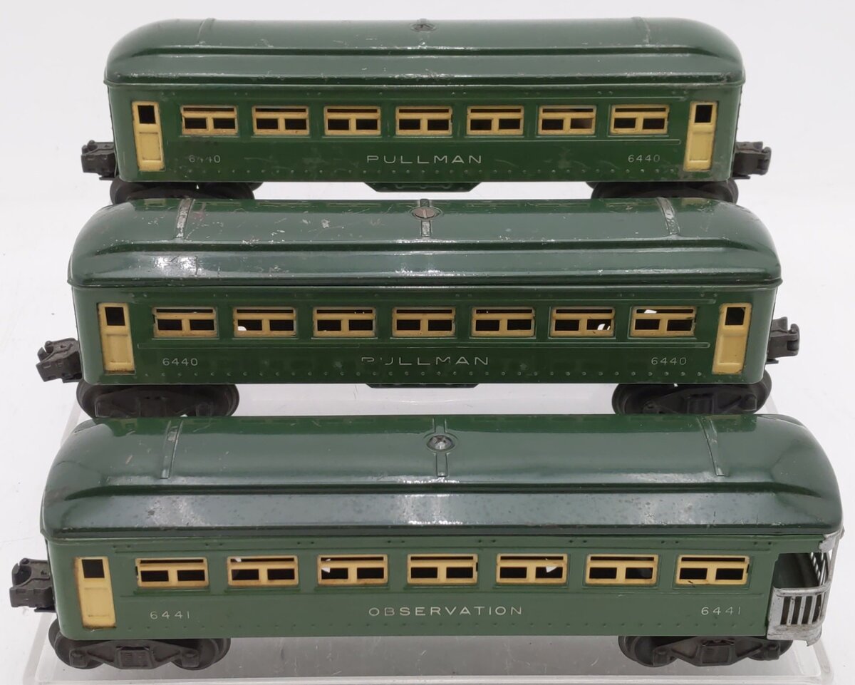 Lionel Vintage O Gauge Green Tinplate Passenger cars #6441,6440,6440 [3] VG