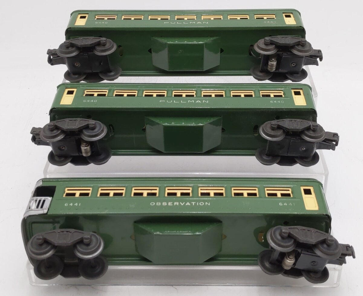Lionel Vintage O Gauge Green Tinplate Passenger cars #6441,6440,6440 [3] VG