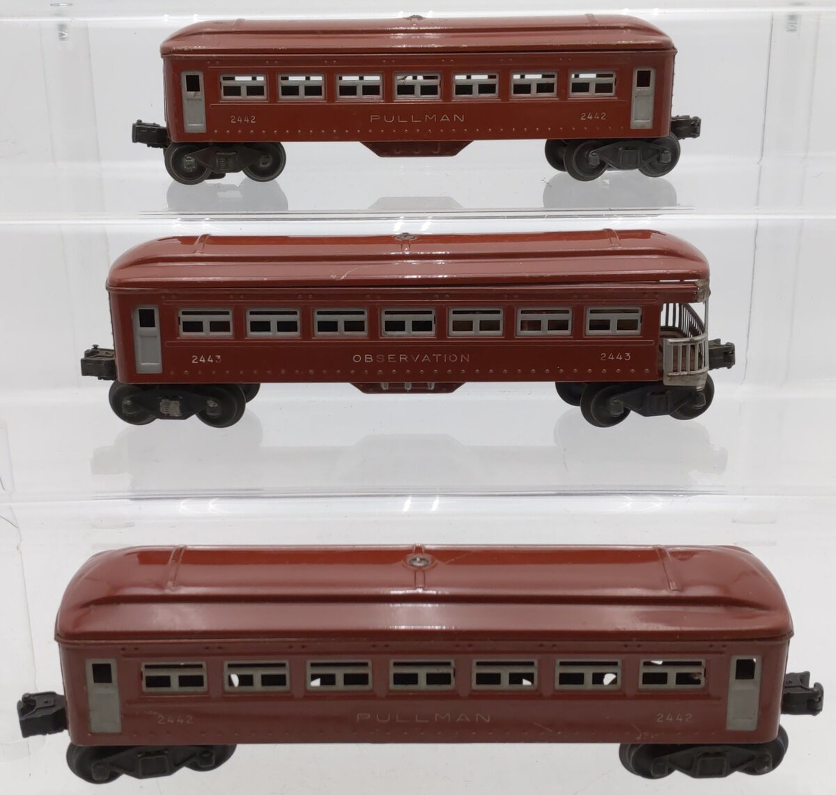 Lionel Vintage O Gauge Red Tinplate Passenger Cars #2442,2442,2443 [3] VG