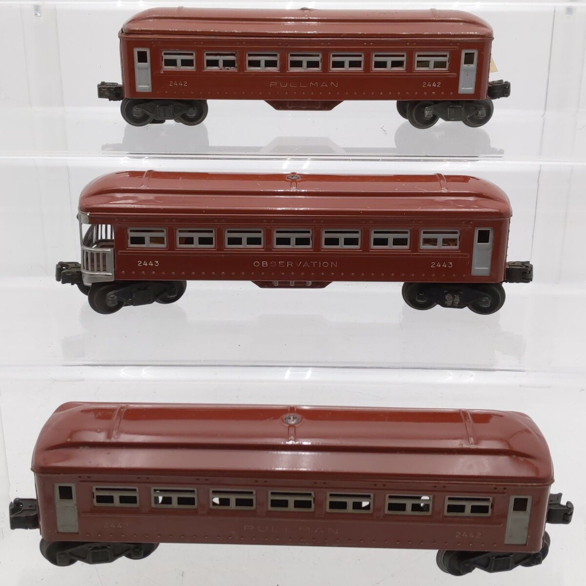 Lionel Vintage O Gauge Red Tinplate Passenger Cars #2442,2442,2443 [3] VG