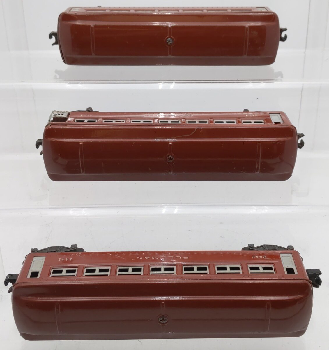 Lionel Vintage O Gauge Red Tinplate Passenger Cars #2442,2442,2443 [3] VG