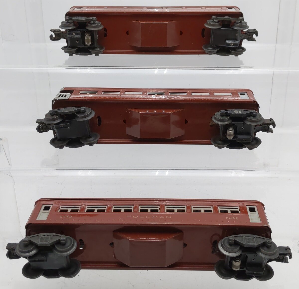 Lionel Vintage O Gauge Red Tinplate Passenger Cars #2442,2442,2443 [3] VG