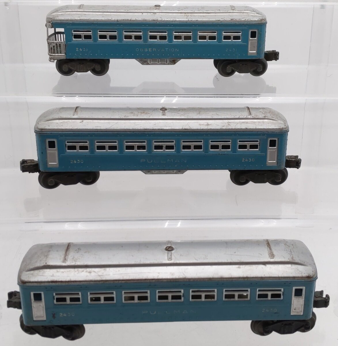 Lionel Vintage O Gauge Blue & Silver Tinplate Passenger Cars #2430,2430,2431 [3] VG