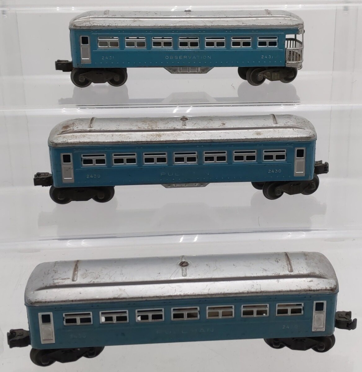 Lionel Vintage O Gauge Blue & Silver Tinplate Passenger Cars #2430,2430,2431 [3] VG