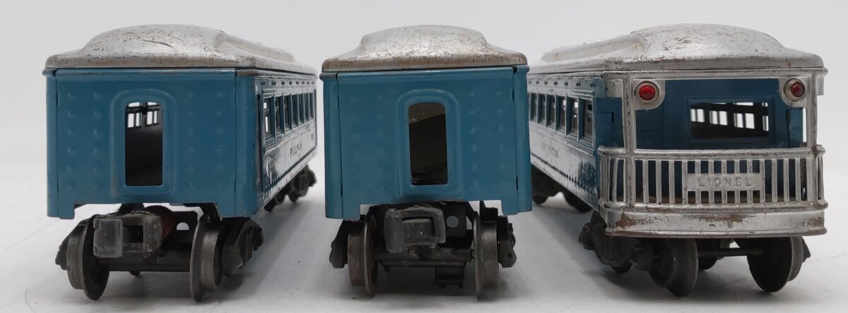 Lionel Vintage O Gauge Blue & Silver Tinplate Passenger Cars #2430,2430,2431 [3] VG
