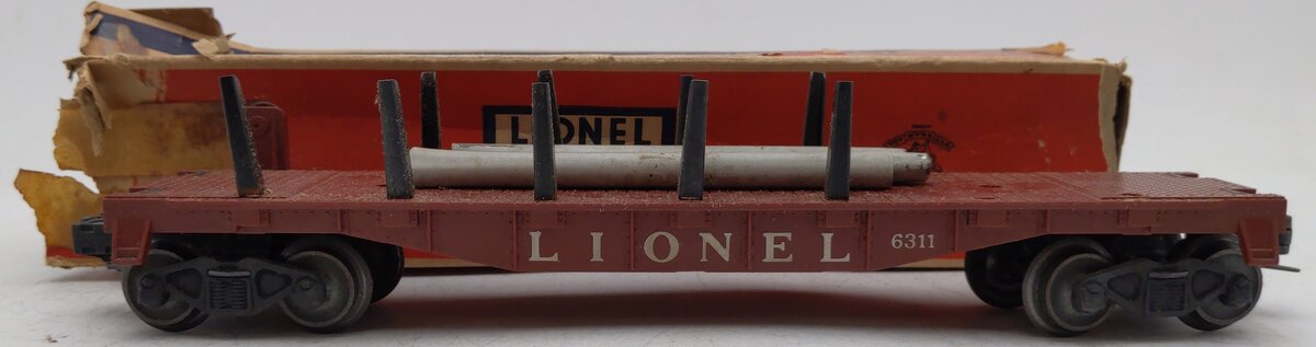 Lionel 6311 Vintage O Brown Flatcar w/ Pipe Load/Box