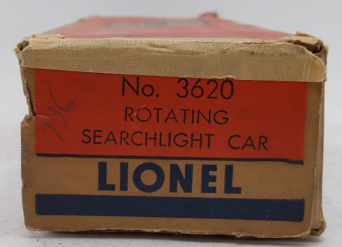 Lionel 3620 Vintage O Operating Searchlight Car with Gray Searchlight VG/Box